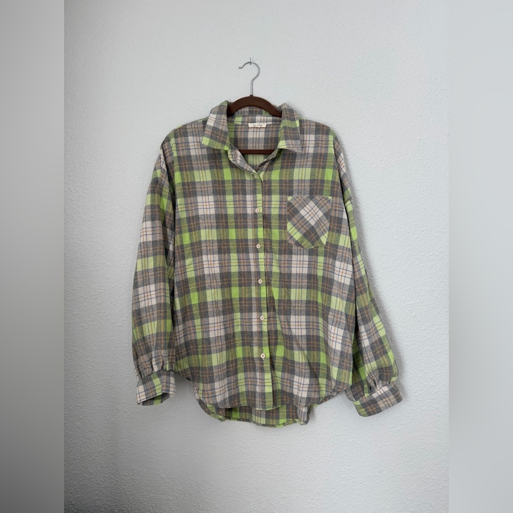 La Miel Oversized Button Flannel with Balloon Sleeves